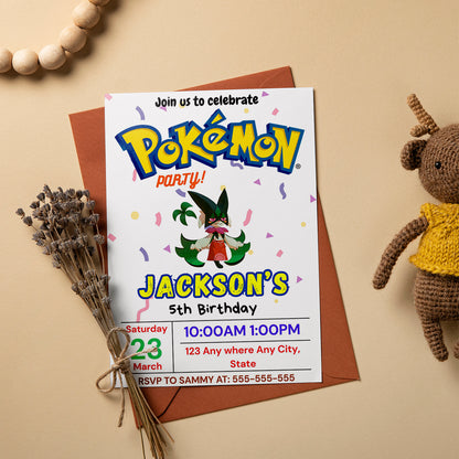 Meowscarada Birthday Invitation Template | Pokemon Invite - CreativeRino