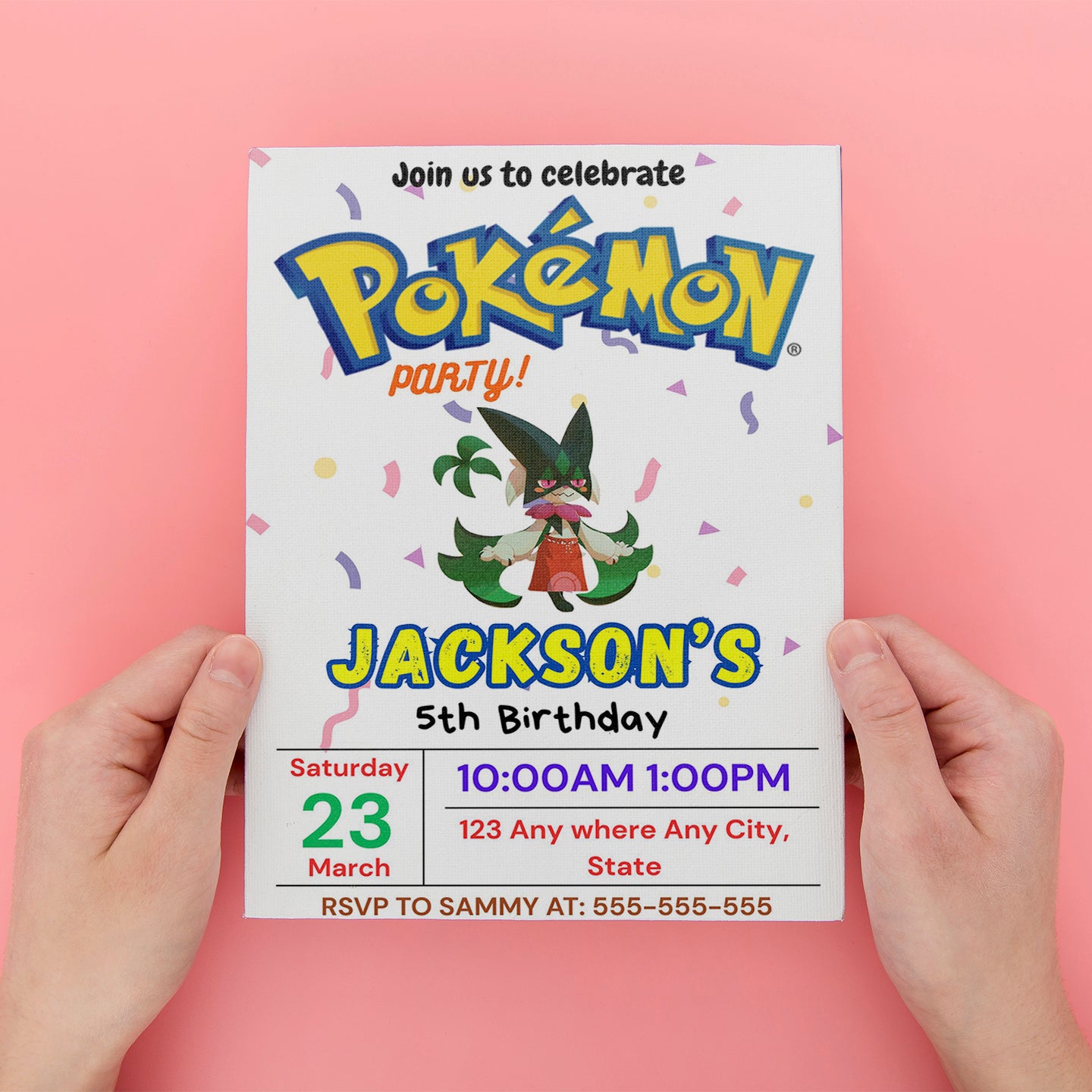 Meowscarada Birthday Invitation Template | Pokemon Invite - CreativeRino