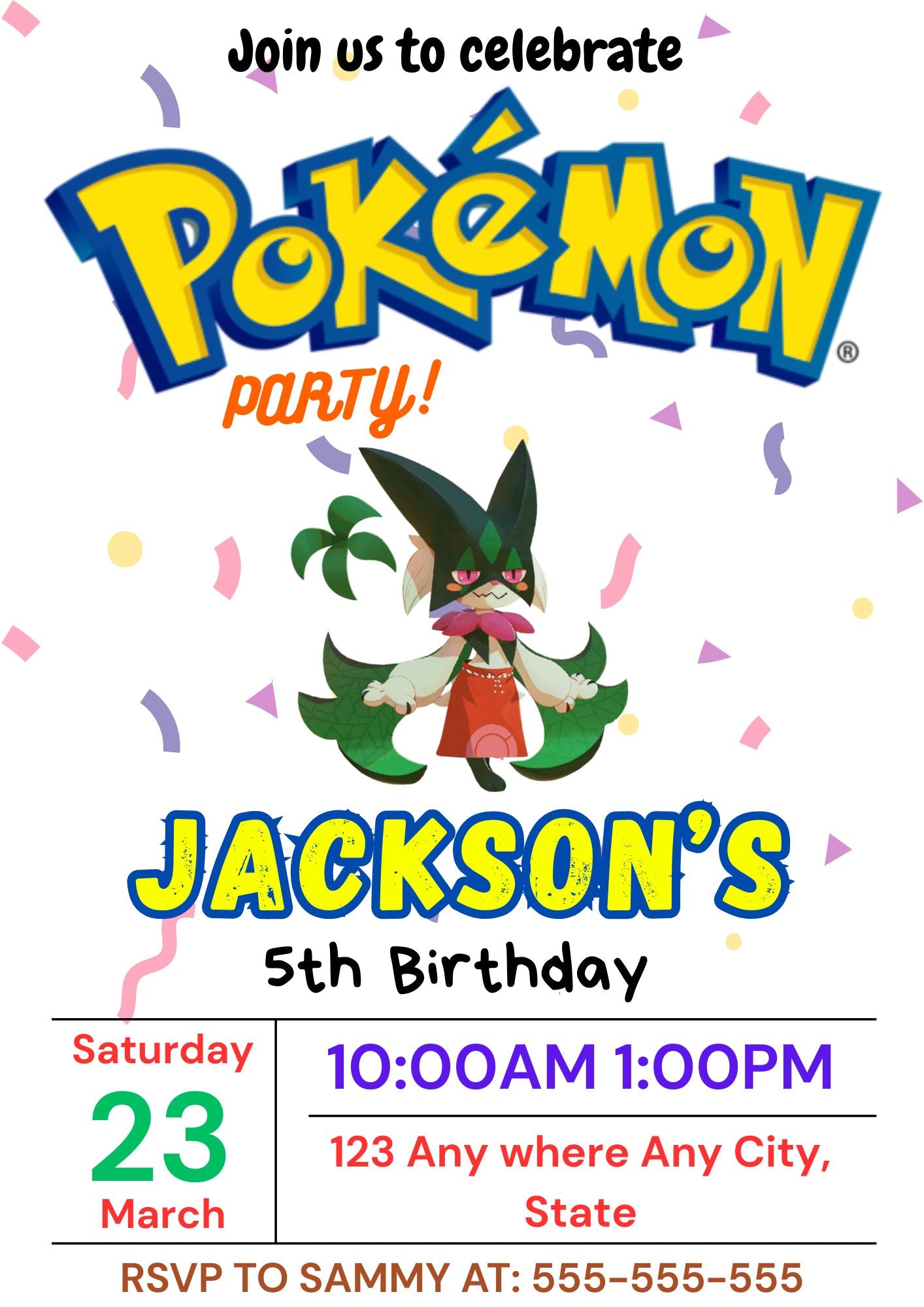 Meowscarada Birthday Invitation Template | Pokemon Invite - CreativeRino