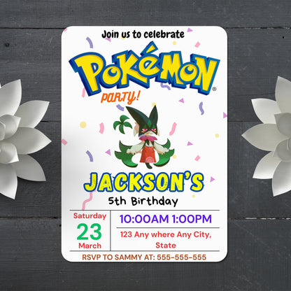 Meowscarada Birthday Invitation Template | Pokemon Invite - CreativeRino