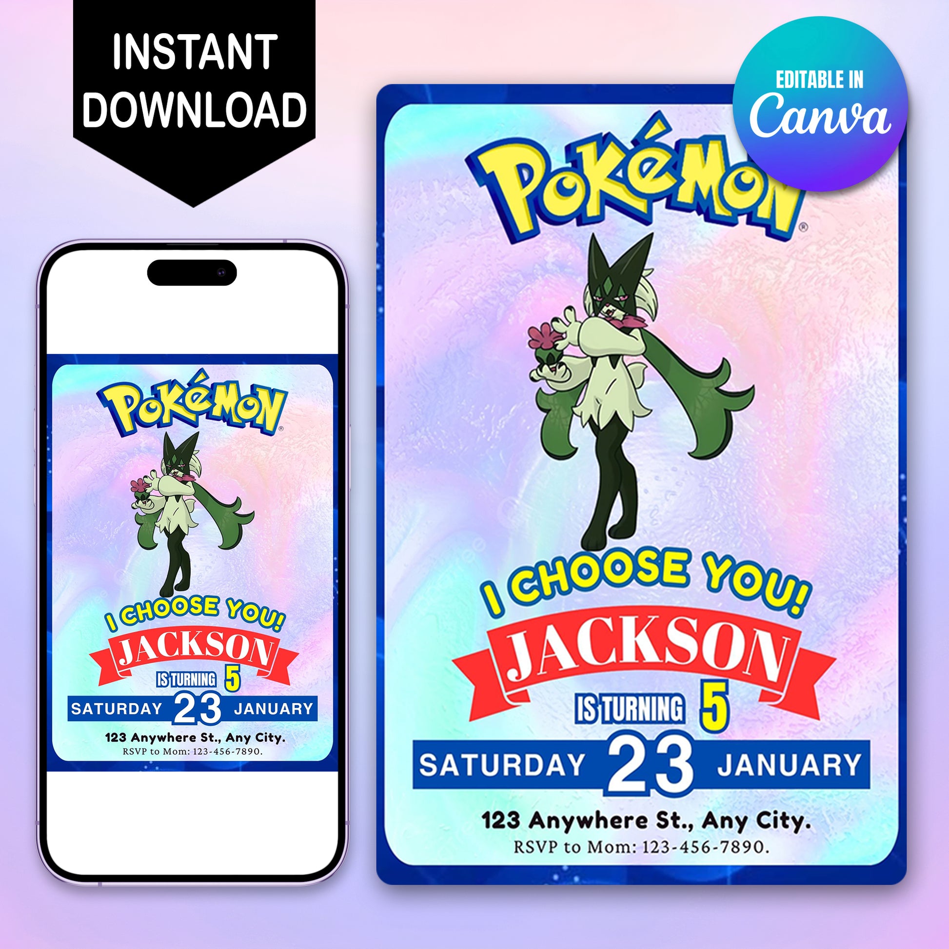 Meowscarada Invitation Template | Pokemon Birthday Invite - CreativeRino