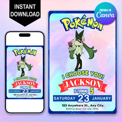 Meowscarada Invitation Template | Pokemon Birthday Invite - CreativeRino