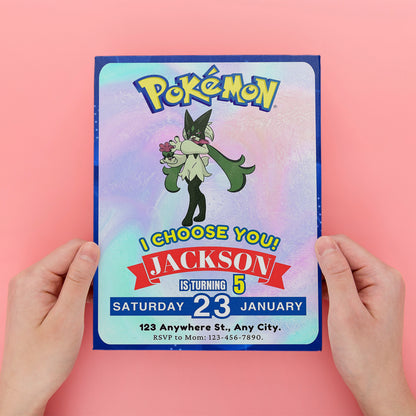 Meowscarada Invitation Template | Pokemon Birthday Invite - CreativeRino