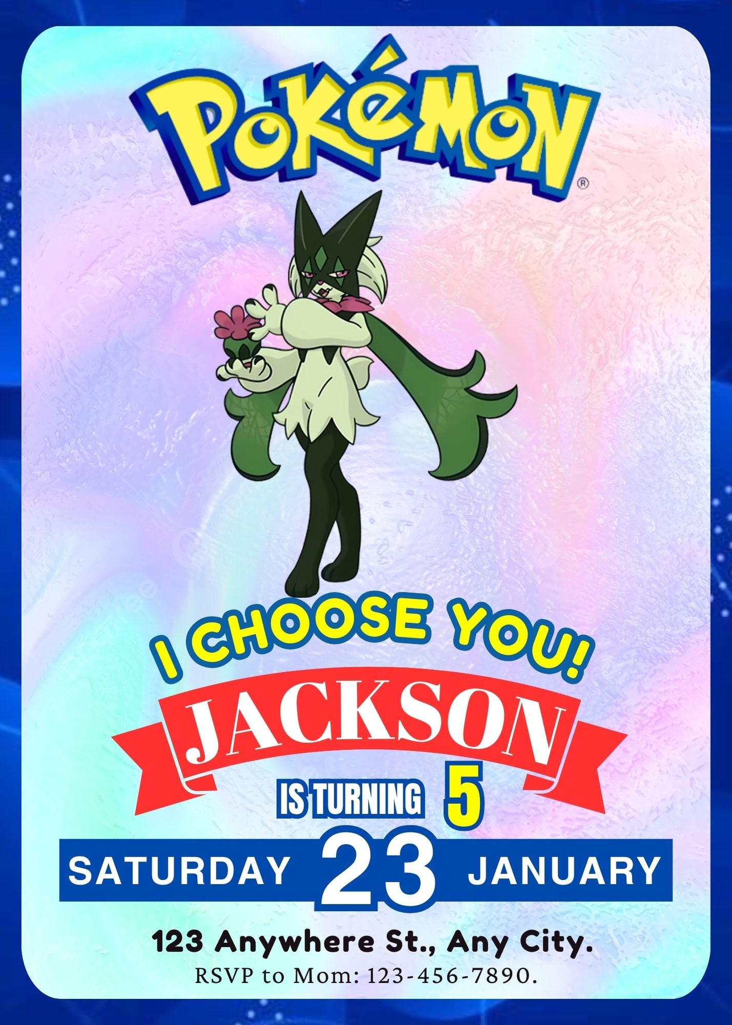 Meowscarada Invitation Template | Pokemon Birthday Invite - CreativeRino