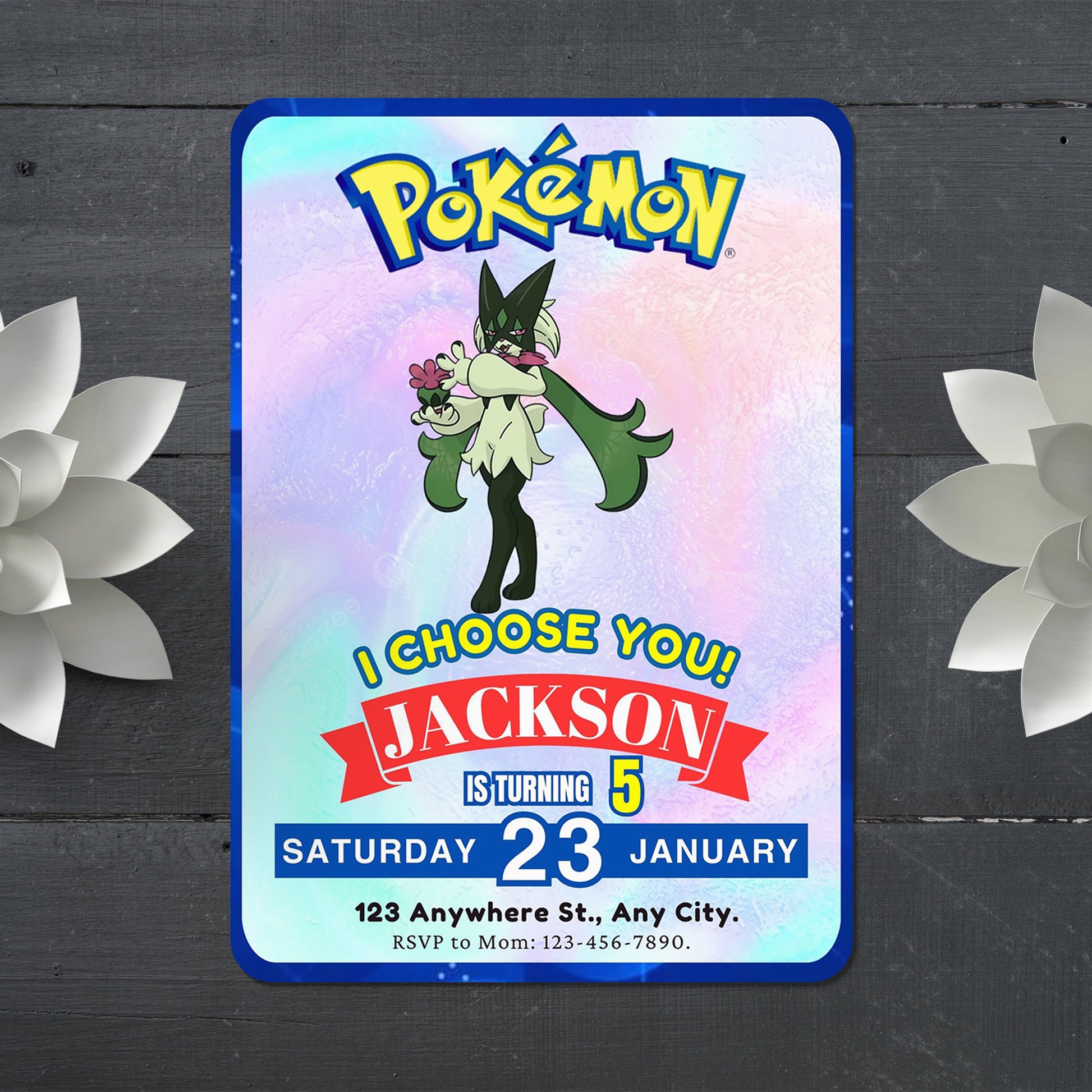 Meowscarada Invitation Template | Pokemon Birthday Invite - CreativeRino