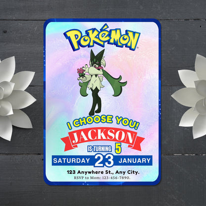 Meowscarada Invitation Template | Pokemon Birthday Invite - CreativeRino