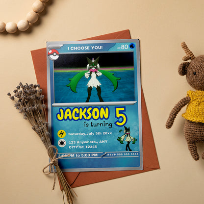 Meowscarada Invitation Template | Pokemon Card Birthday Invite - CreativeRino
