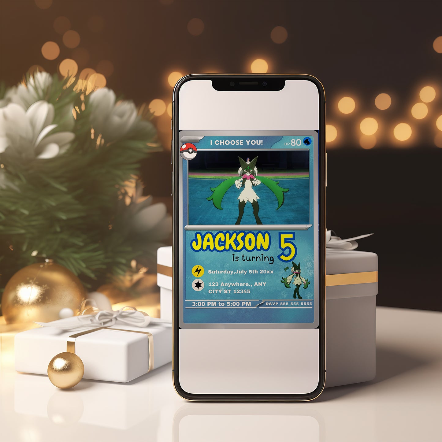 Meowscarada Invitation Template | Pokemon Card Birthday Invite - CreativeRino