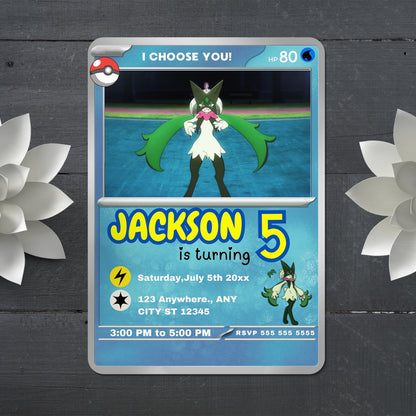 Meowscarada Invitation Template | Pokemon Card Birthday Invite - CreativeRino