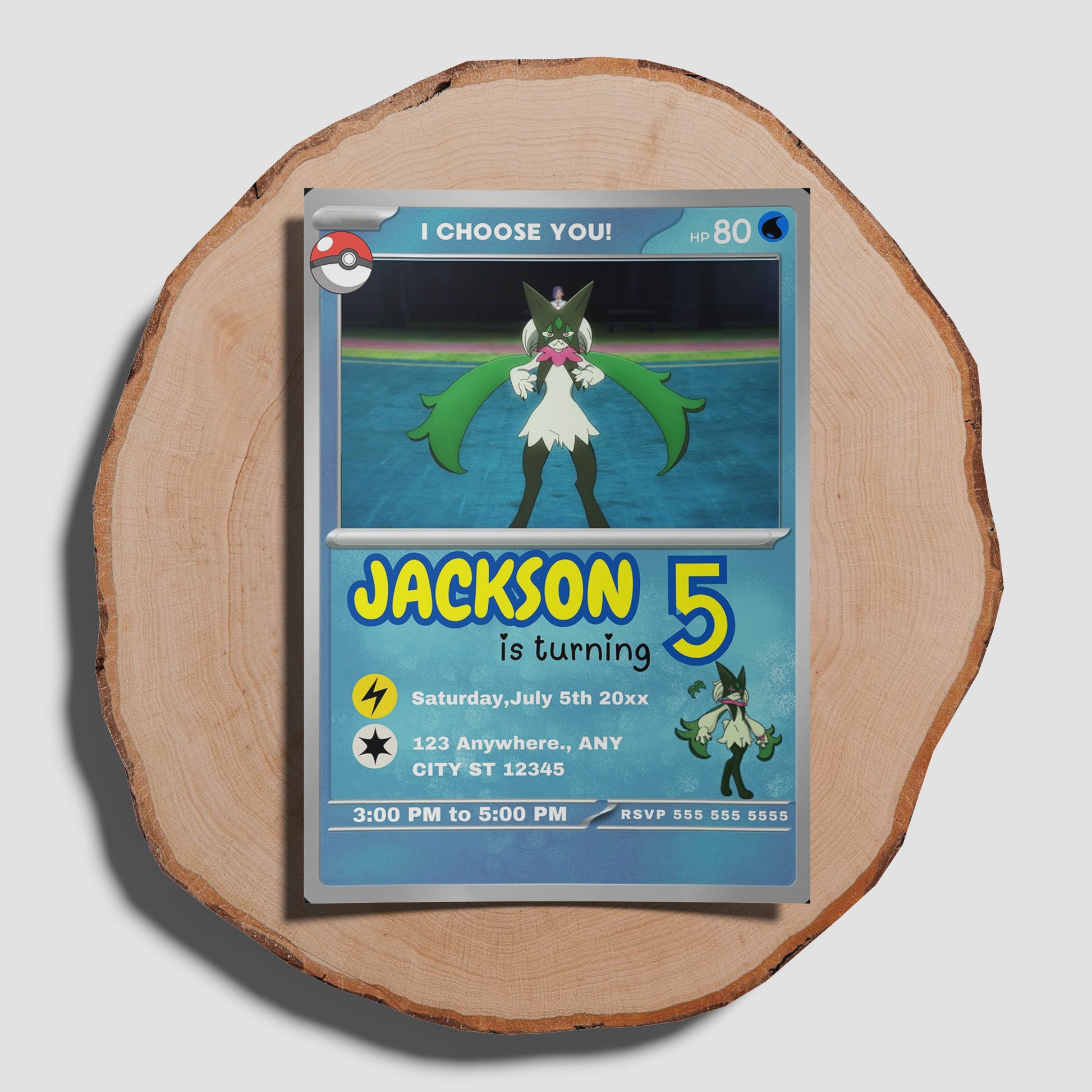 Meowscarada Invitation Template | Pokemon Card Birthday Invite - CreativeRino