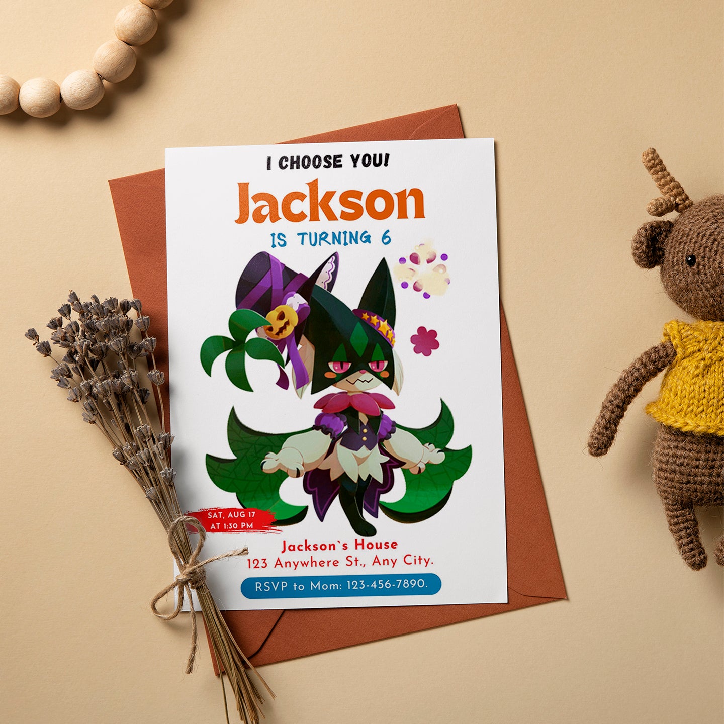Meowscarada Birthday Party Invitation Template | Pokemon Invite - CreativeRino