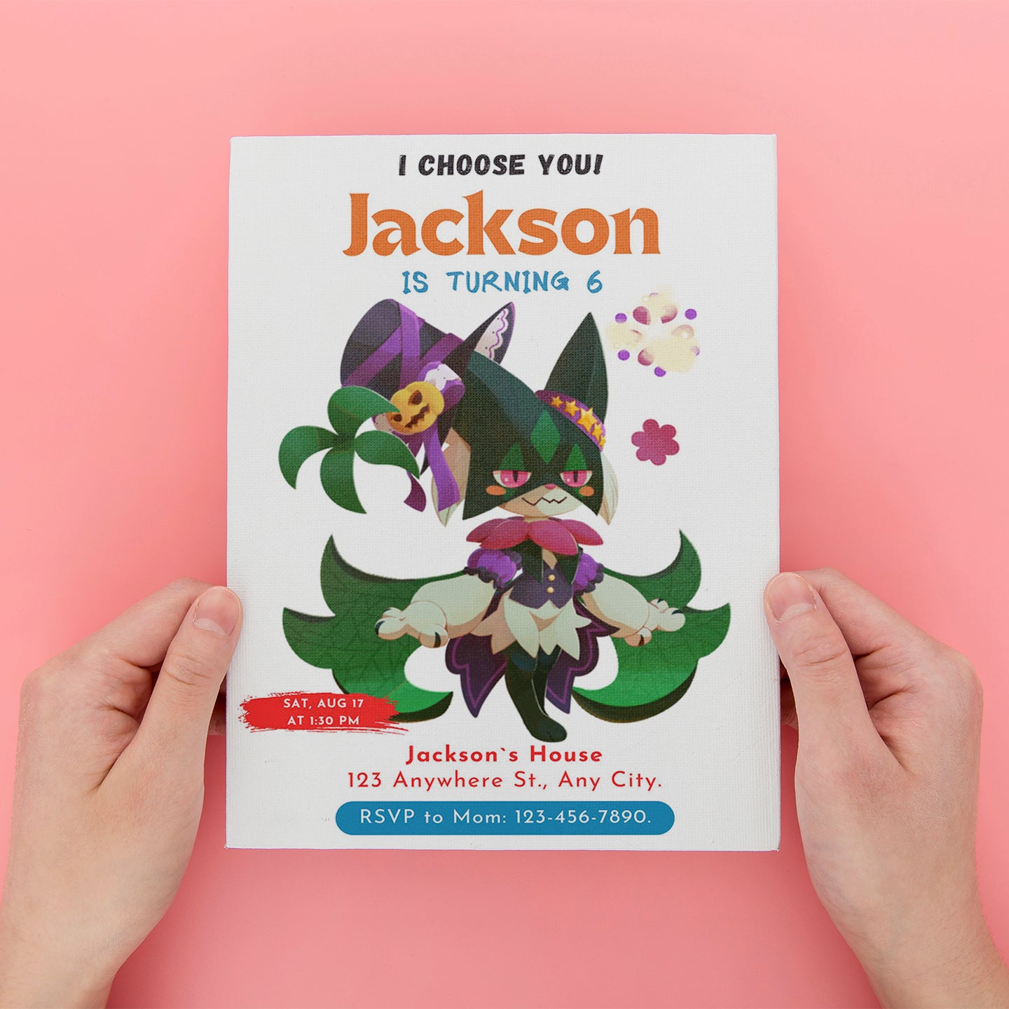 Meowscarada Birthday Party Invitation Template | Pokemon Invite - CreativeRino