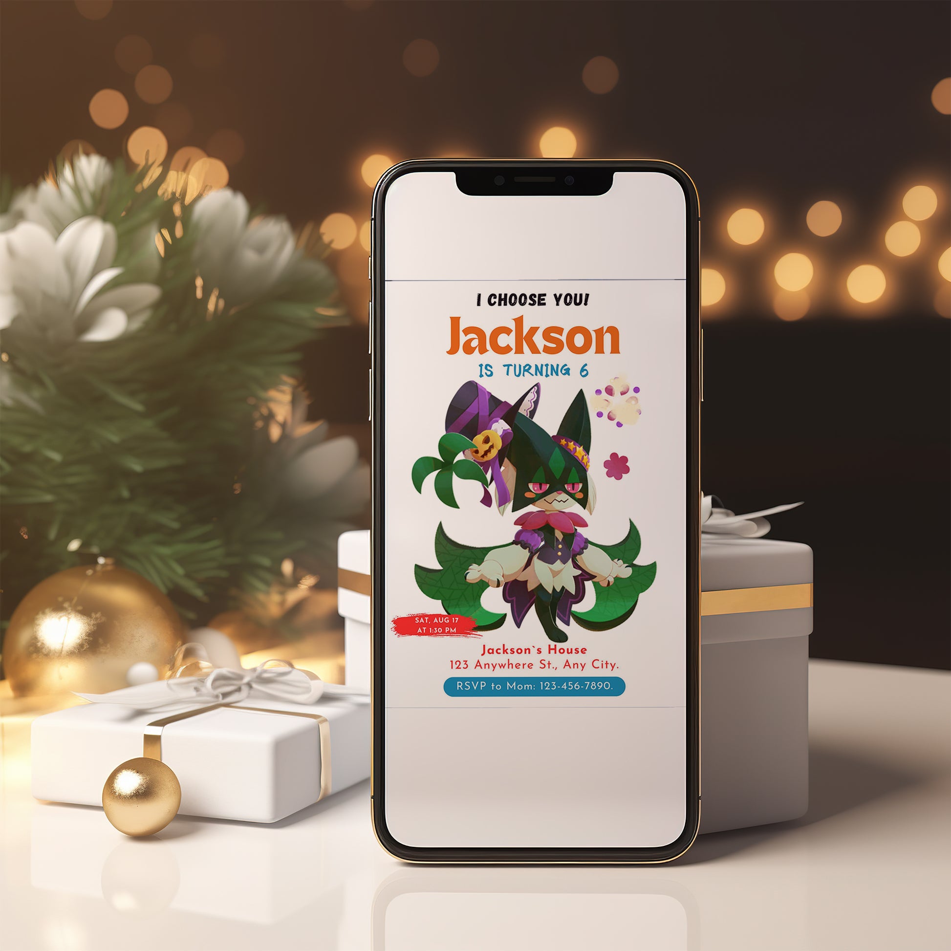 Meowscarada Birthday Party Invitation Template | Pokemon Invite - CreativeRino