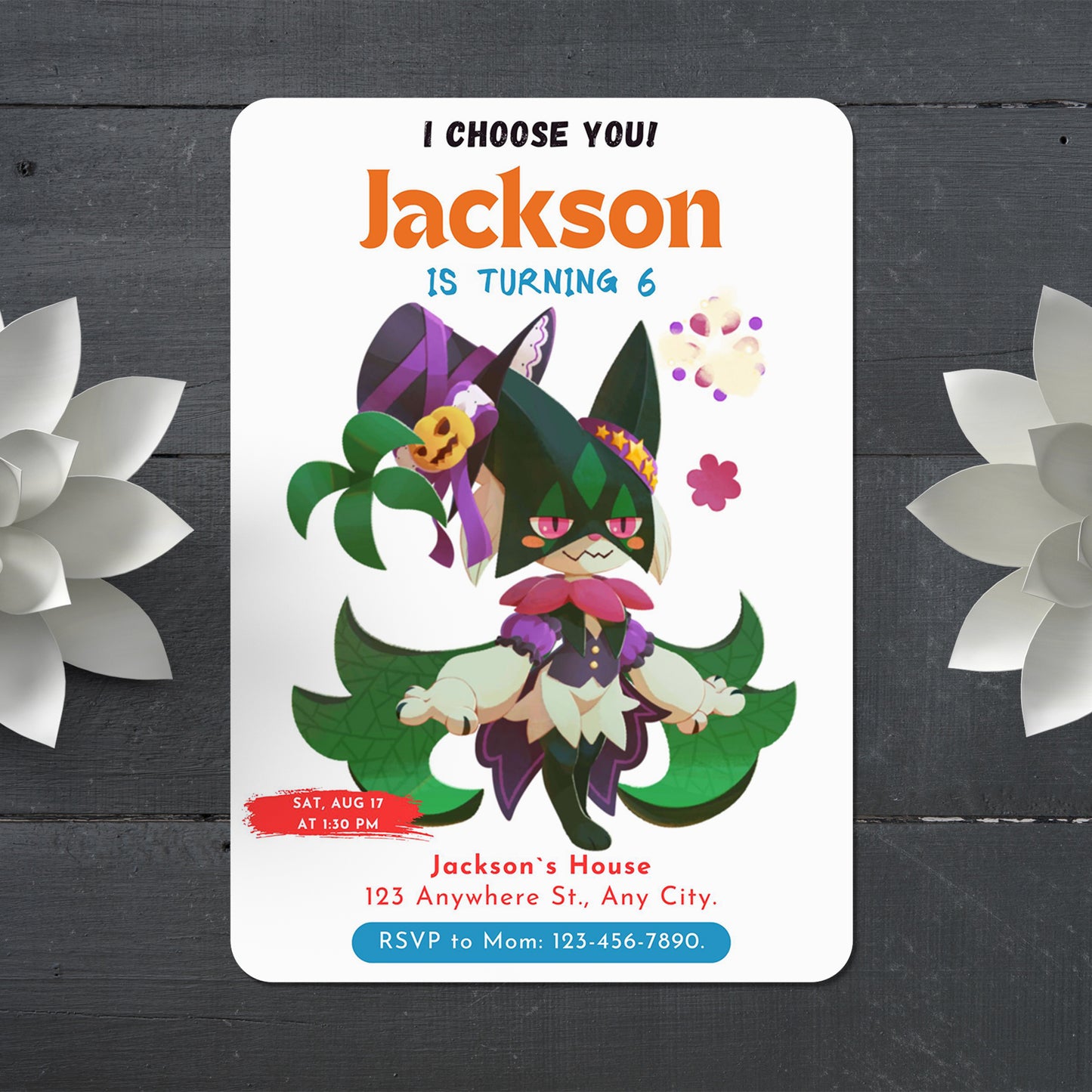 Meowscarada Birthday Party Invitation Template | Pokemon Invite - CreativeRino