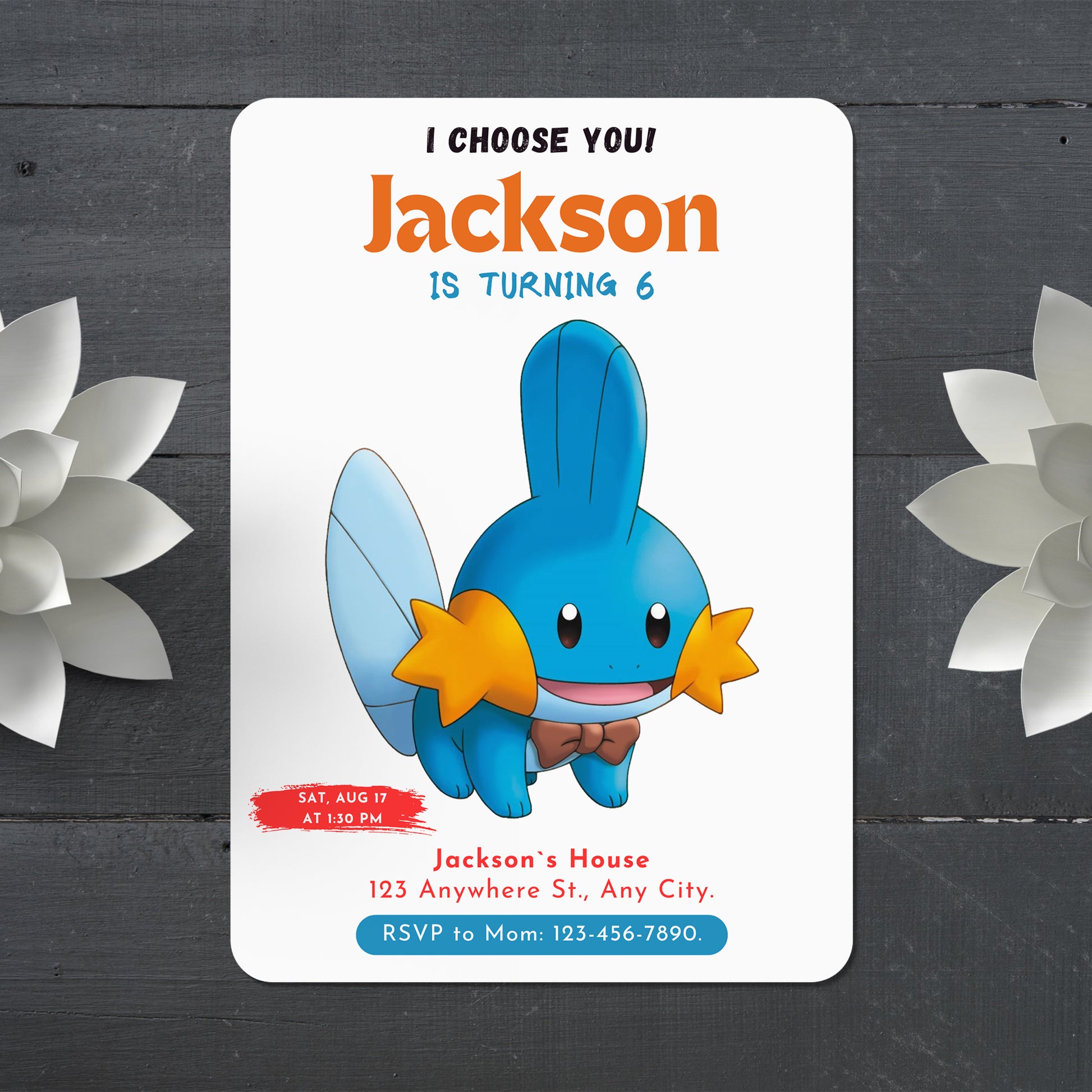 Mudkip Birthday Party Invitation Template | Pokemon Invite - CreativeRino