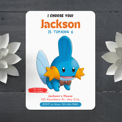Mudkip Birthday Party Invitation Template | Pokemon Invite - CreativeRino