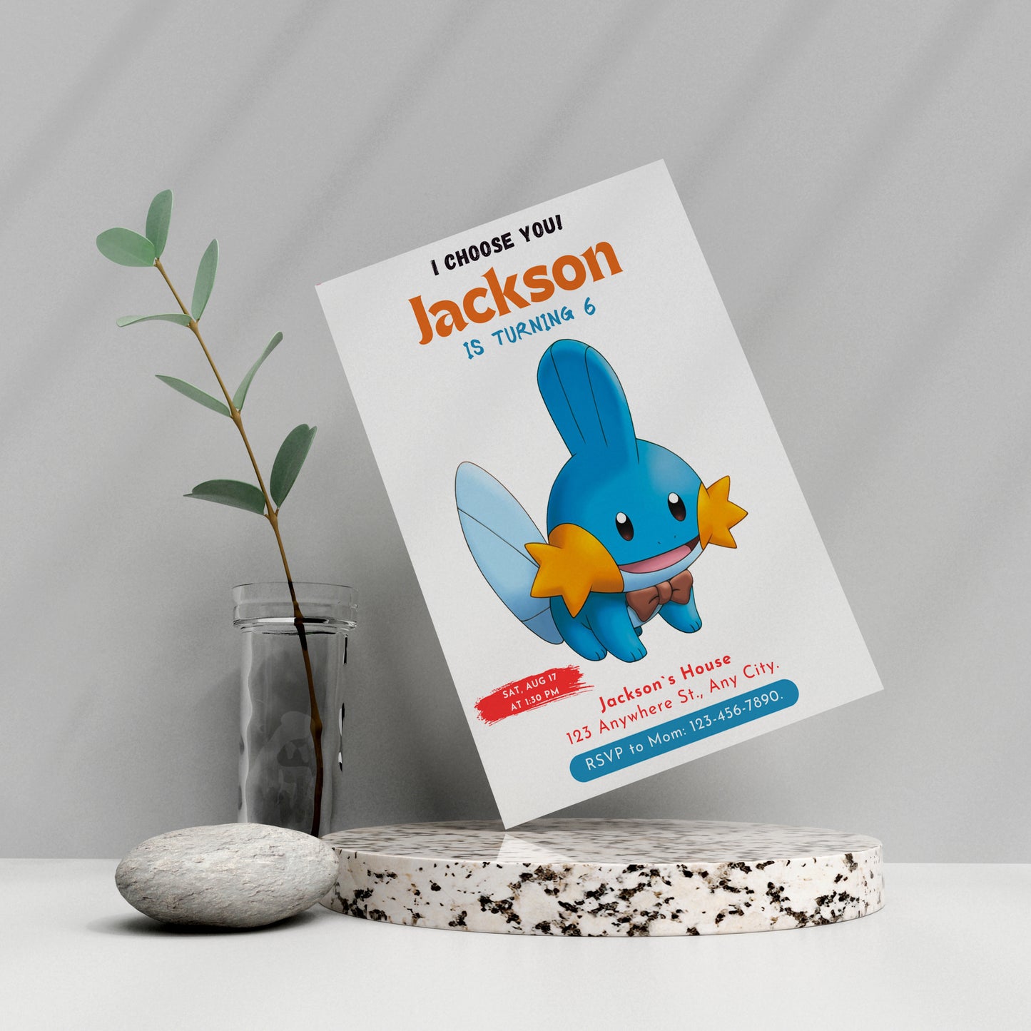 Mudkip Birthday Party Invitation Template | Pokemon Invite - CreativeRino