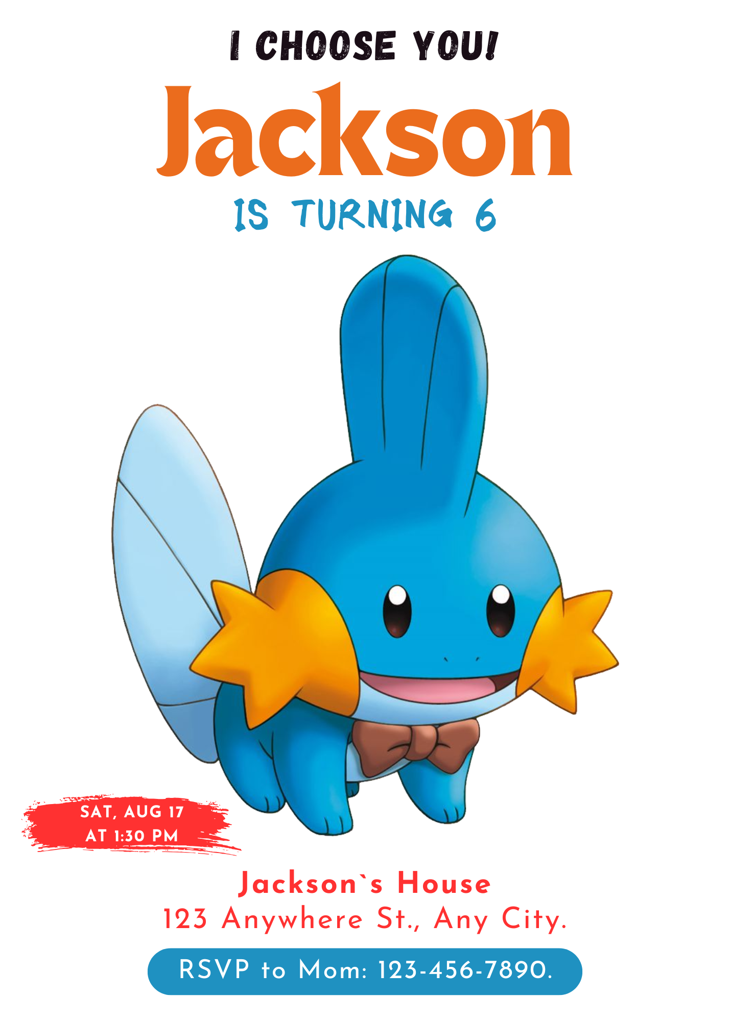 Mudkip Birthday Party Invitation Template | Pokemon Invite - CreativeRino