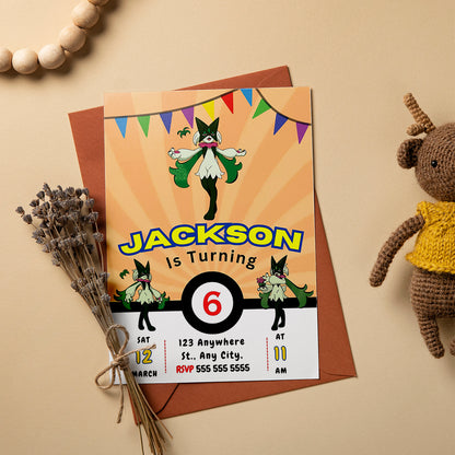 Meowscarada Pokemon Birthday Party Invitation Template - CreativeRino