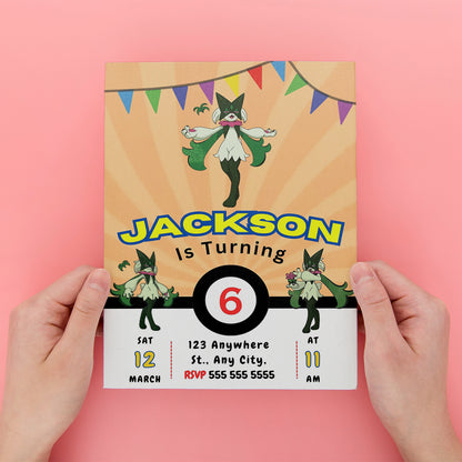 Meowscarada Pokemon Birthday Party Invitation Template - CreativeRino