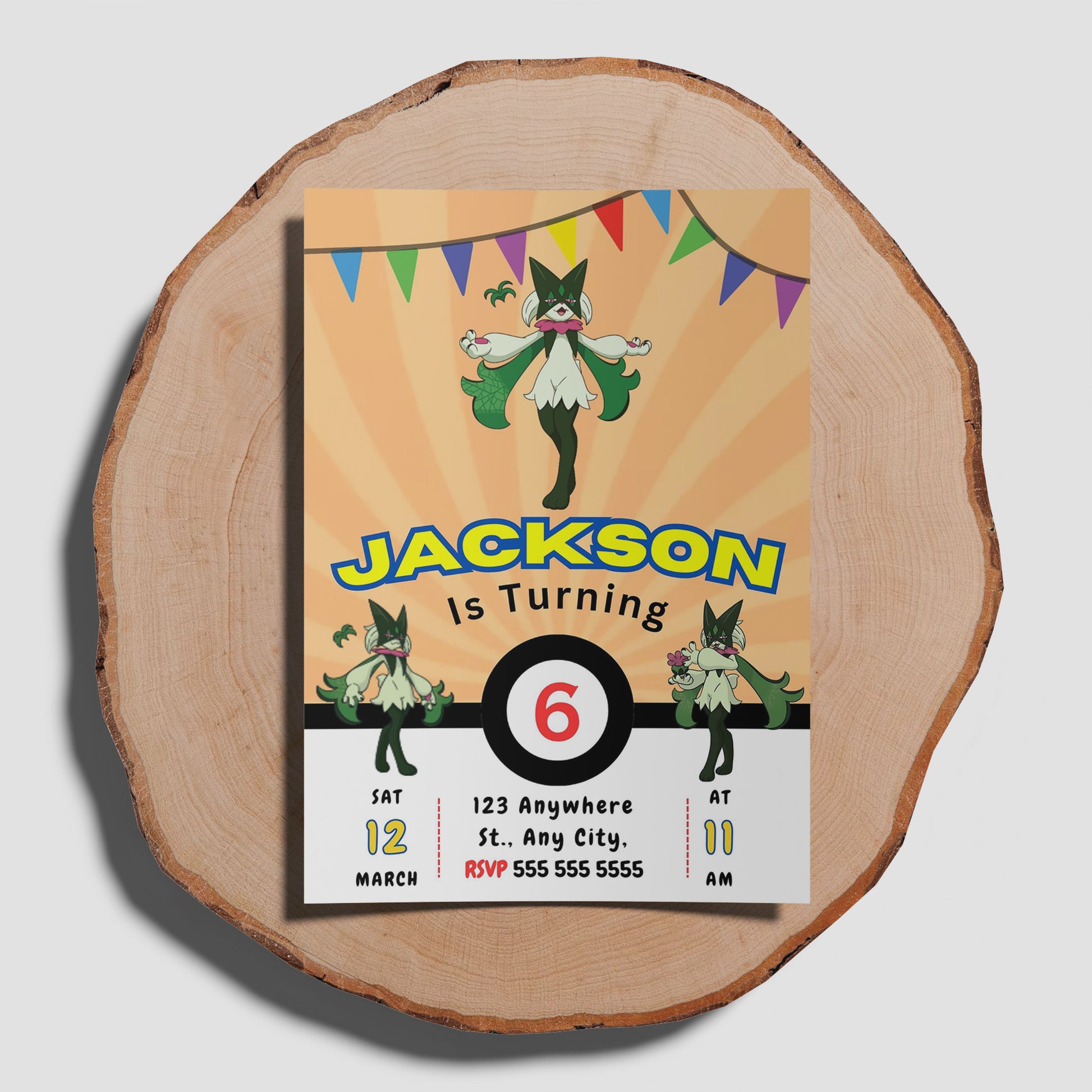 Meowscarada Pokemon Birthday Party Invitation Template - CreativeRino