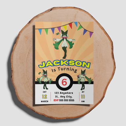 Meowscarada Pokemon Birthday Party Invitation Template - CreativeRino