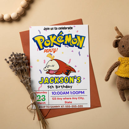 Fuecoco Birthday Invitation Template | Pokemon Invite - CreativeRino