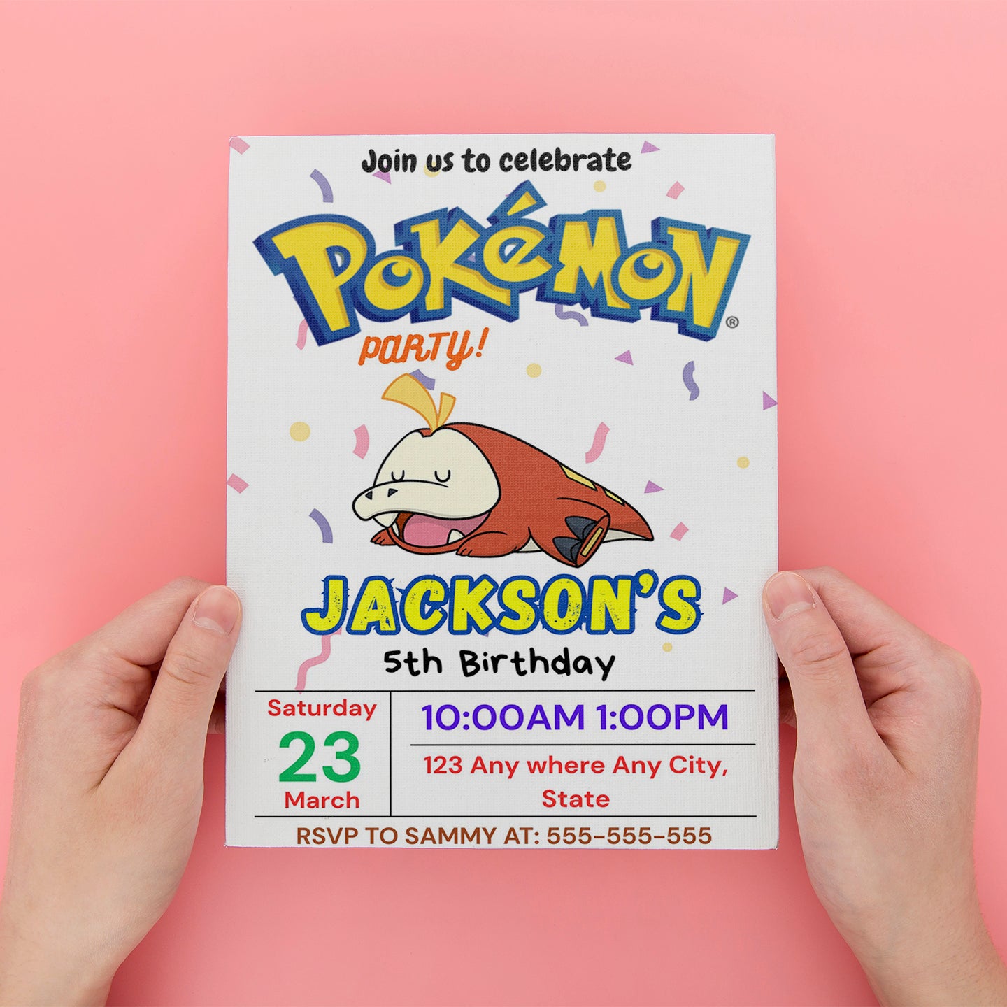 Fuecoco Birthday Invitation Template | Pokemon Invite - CreativeRino