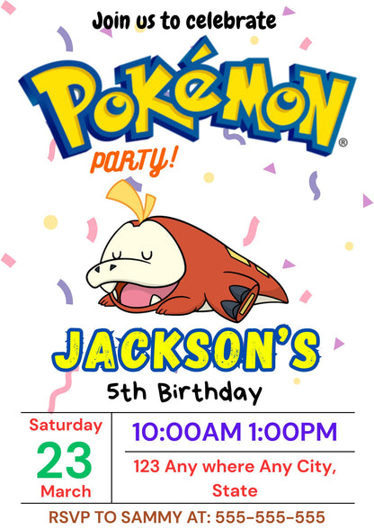 Fuecoco Birthday Invitation Template | Pokemon Invite - CreativeRino