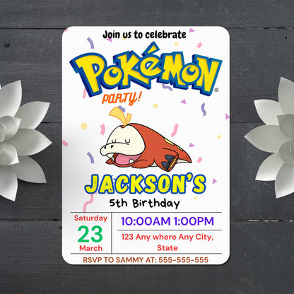 Fuecoco Birthday Invitation Template | Pokemon Invite - CreativeRino