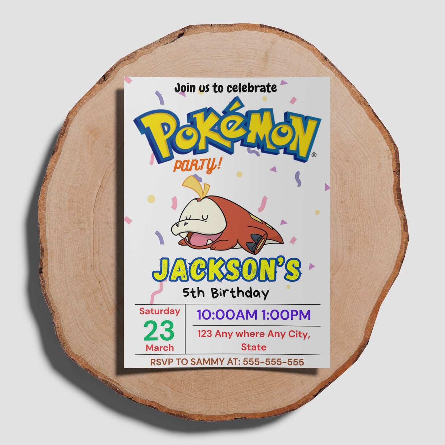 Fuecoco Birthday Invitation Template | Pokemon Invite - CreativeRino