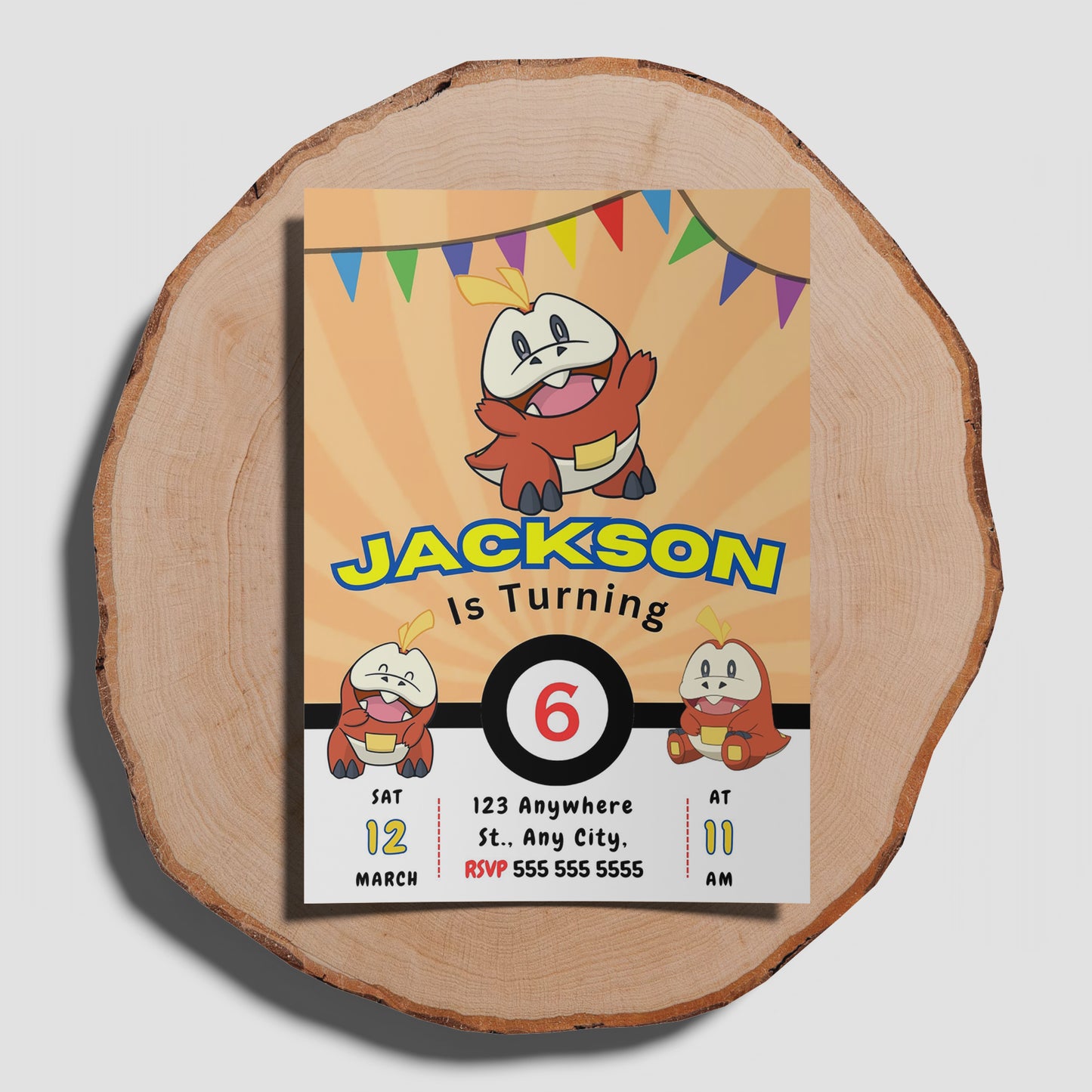 Fuecoco Pokemon Birthday Party Invitation Template - CreativeRino