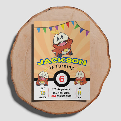Fuecoco Pokemon Birthday Party Invitation Template - CreativeRino