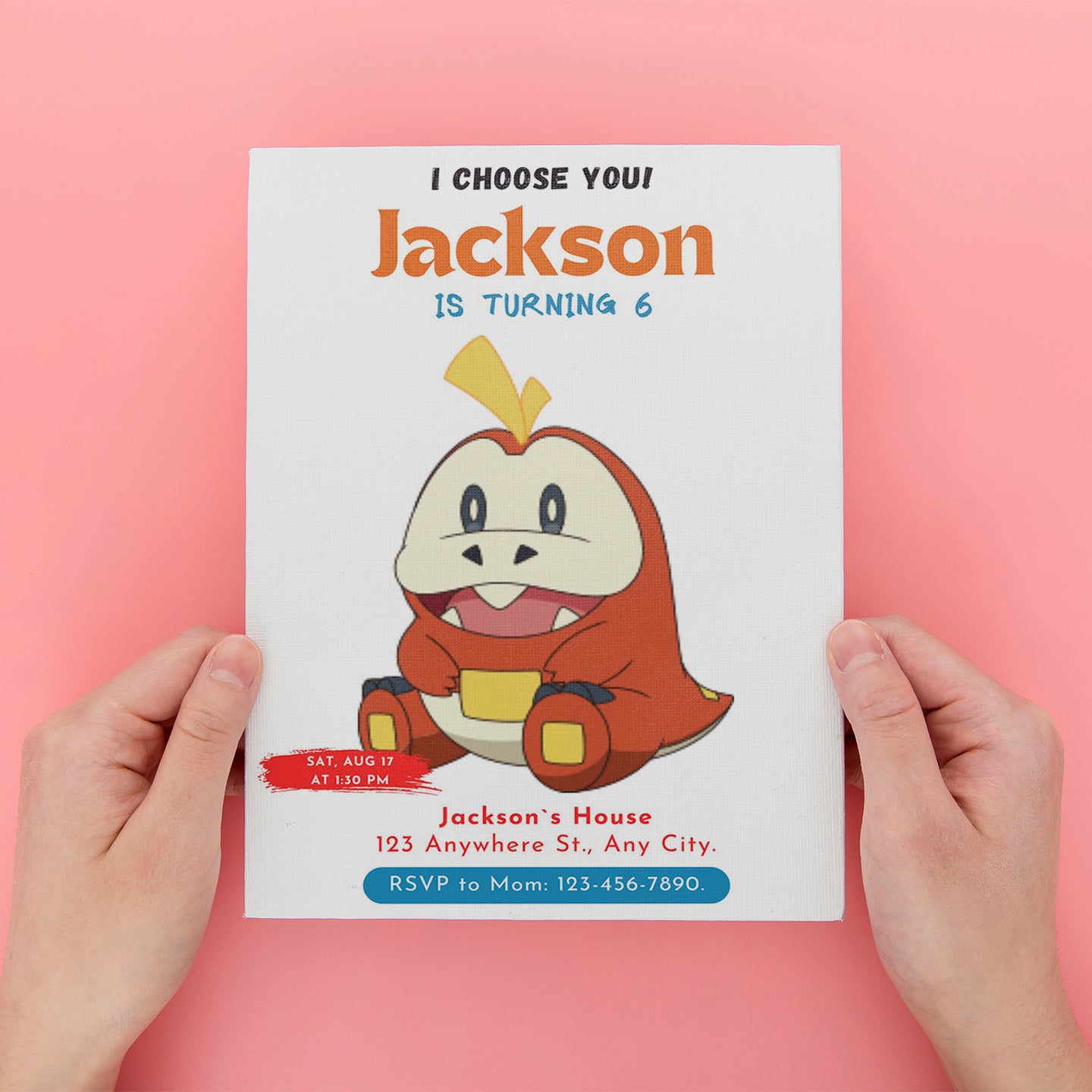 Fuecoco Birthday Party Invitation Template | Pokemon Invite - CreativeRino
