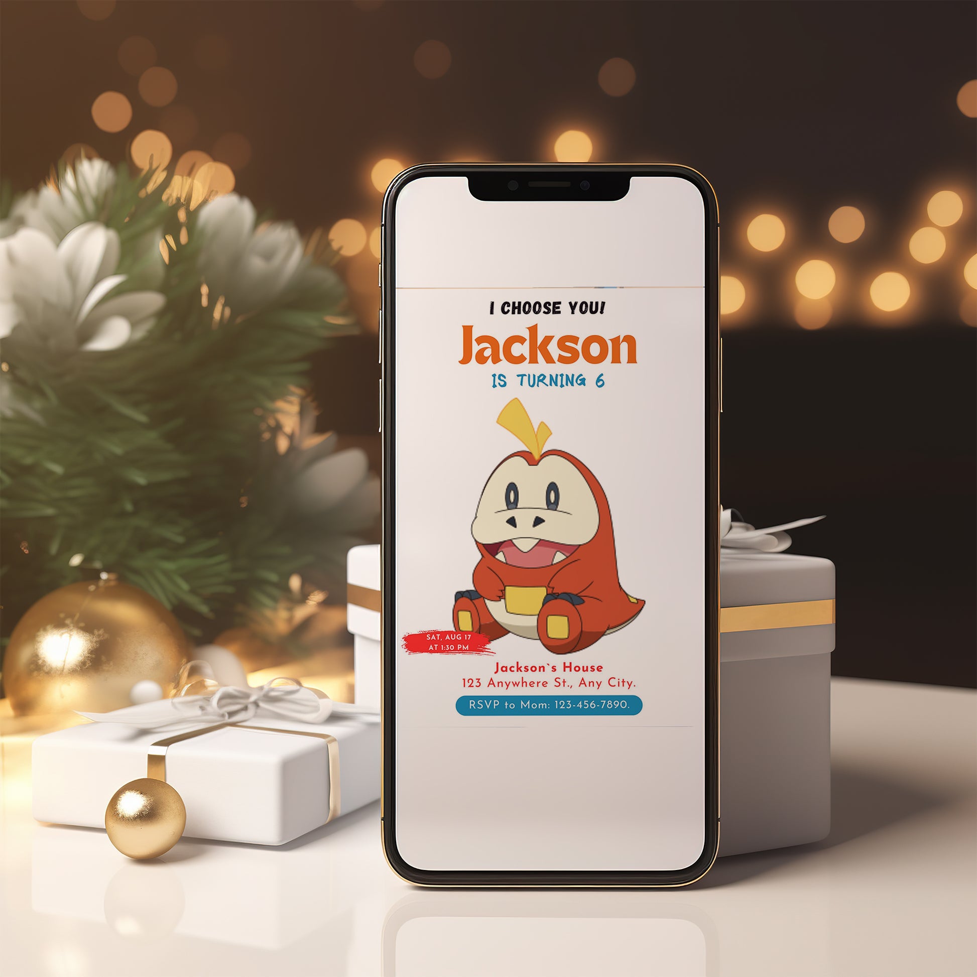 Fuecoco Birthday Party Invitation Template | Pokemon Invite - CreativeRino