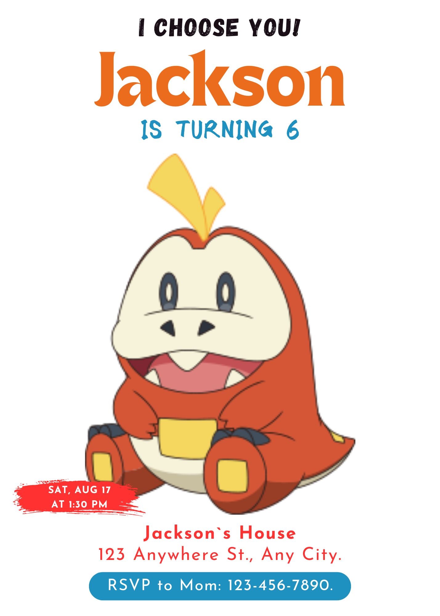 Fuecoco Birthday Party Invitation Template | Pokemon Invite - CreativeRino