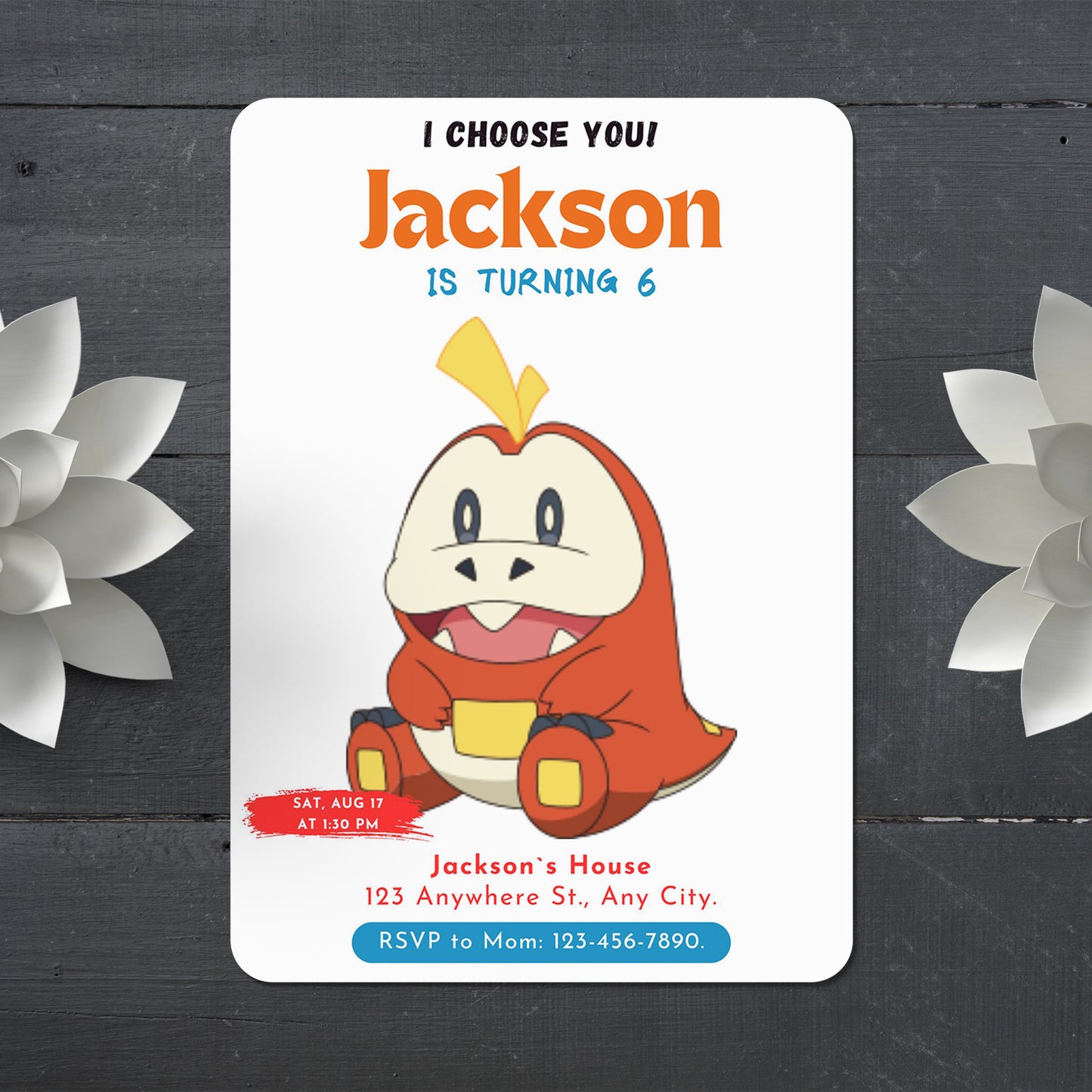 Fuecoco Birthday Party Invitation Template | Pokemon Invite - CreativeRino