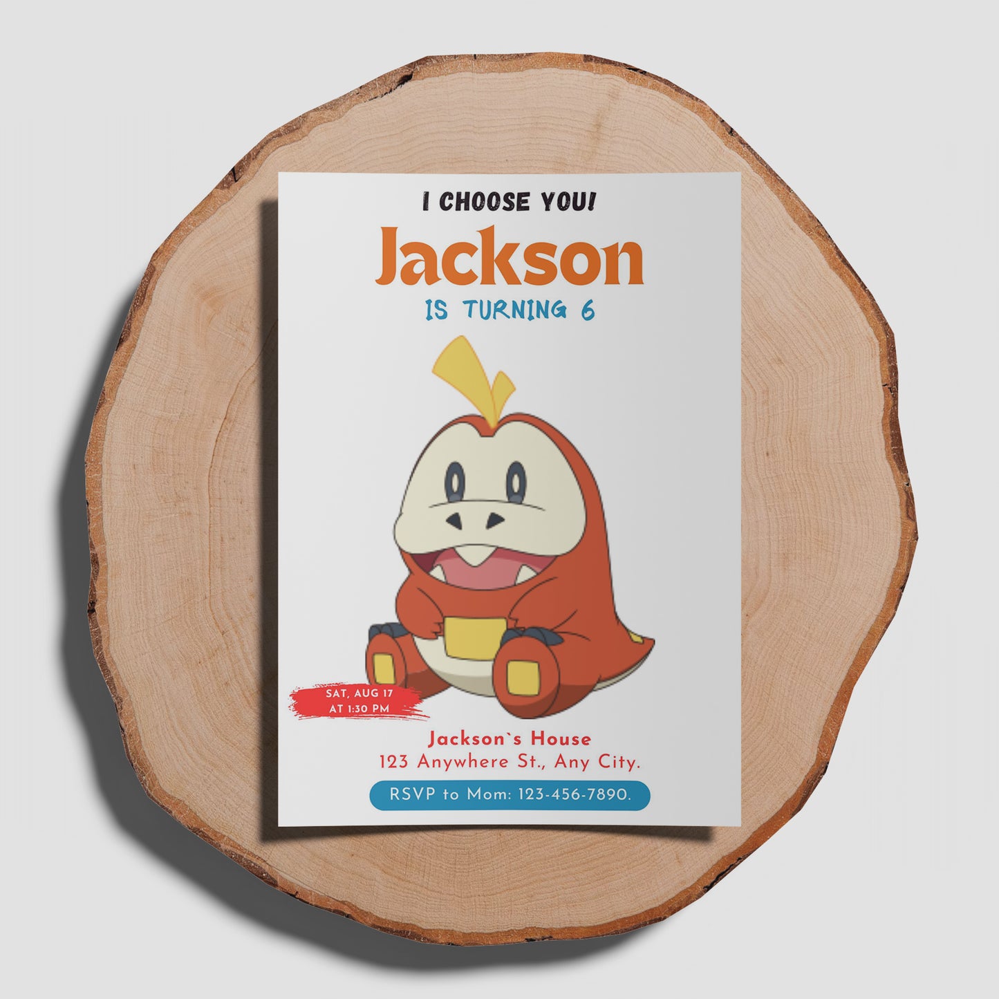 Fuecoco Birthday Party Invitation Template | Pokemon Invite - CreativeRino