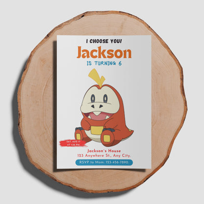 Fuecoco Birthday Party Invitation Template | Pokemon Invite - CreativeRino