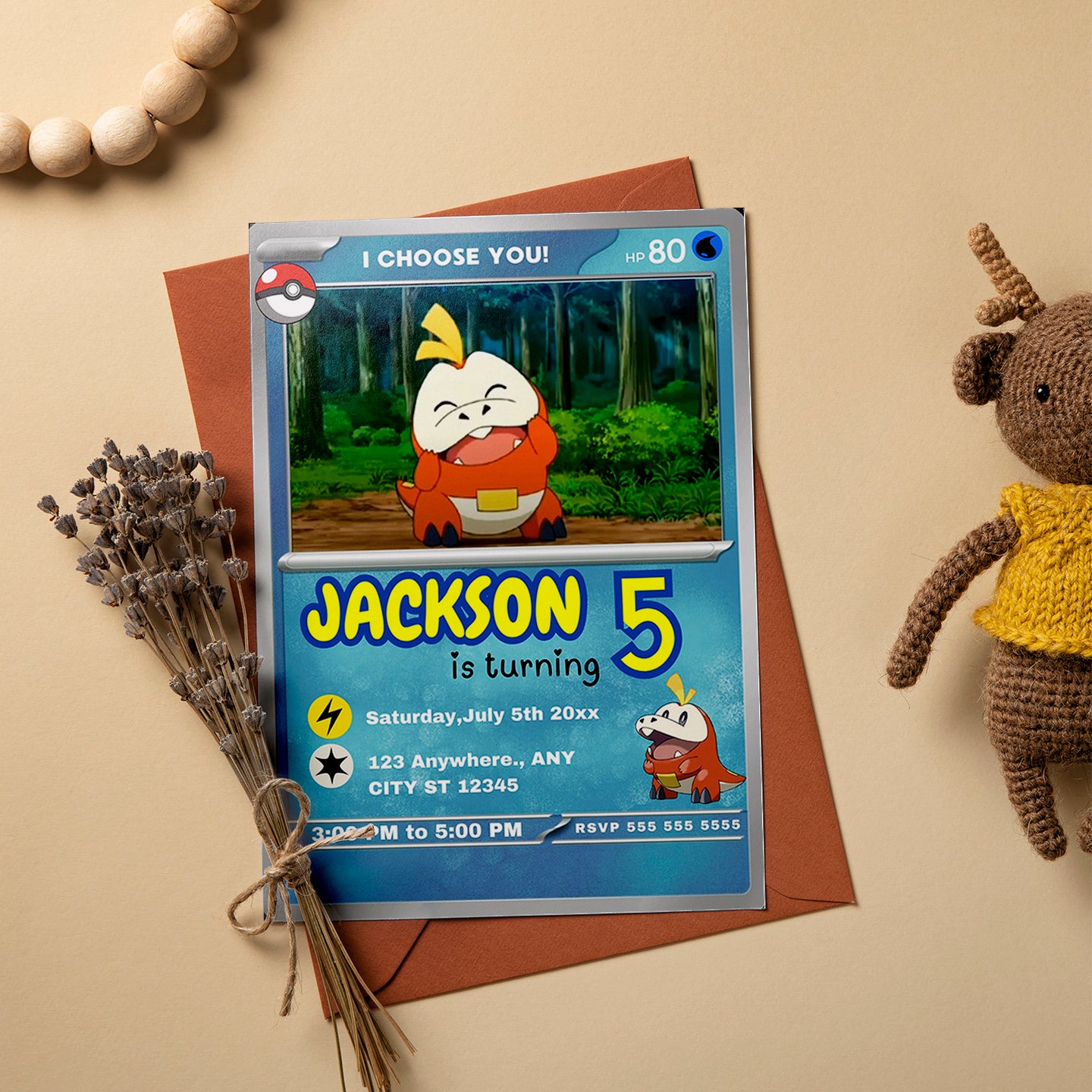 Fuecoco Invitation Template | Pokemon Card Birthday Invite - CreativeRino