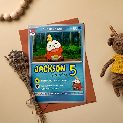Fuecoco Invitation Template | Pokemon Card Birthday Invite - CreativeRino