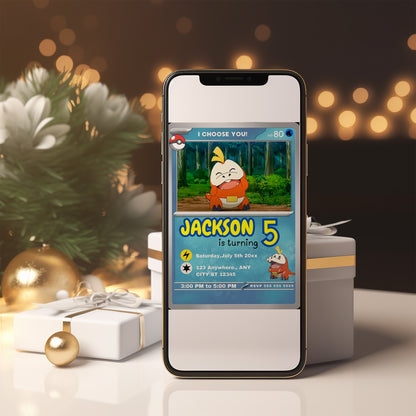 Fuecoco Invitation Template | Pokemon Card Birthday Invite - CreativeRino