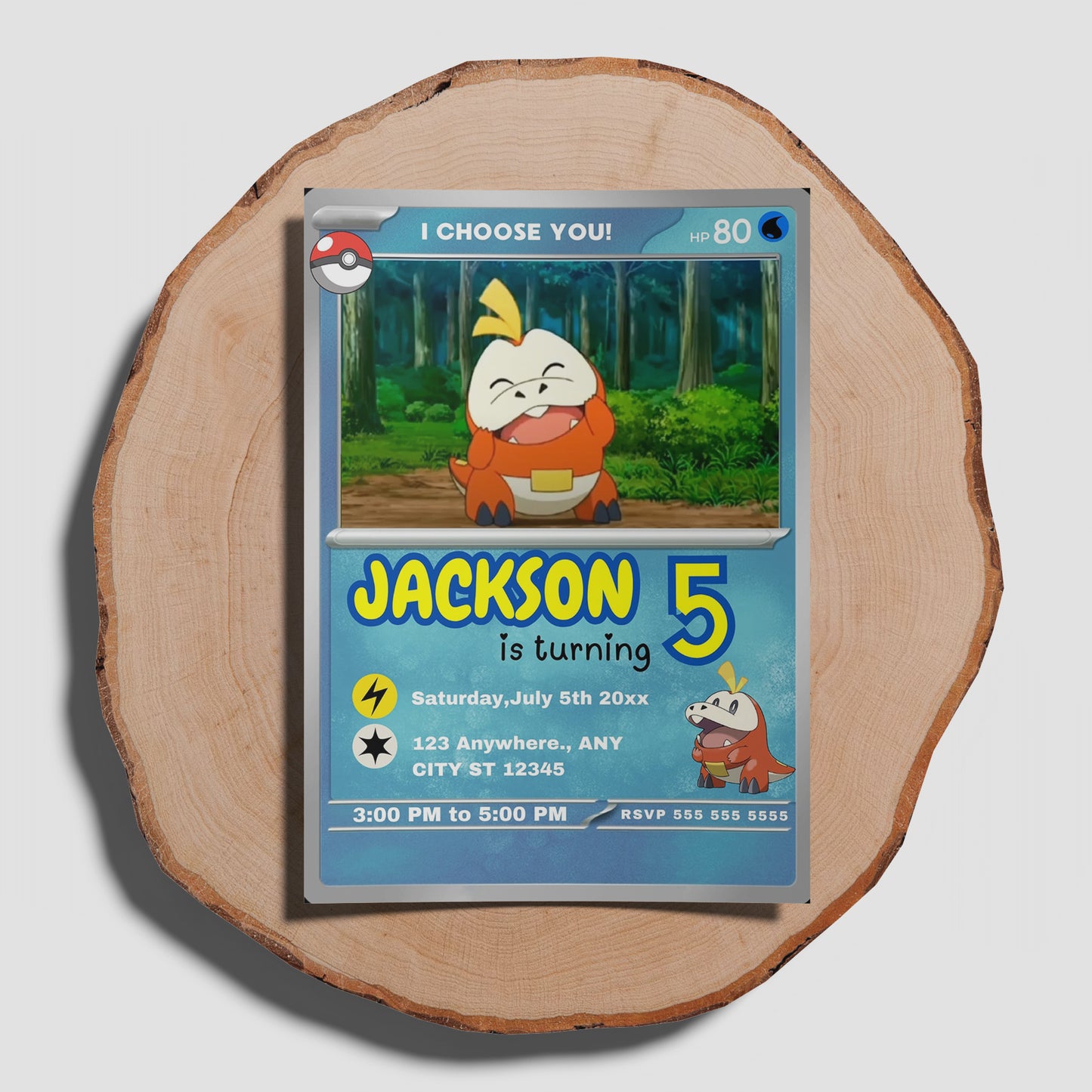 Fuecoco Invitation Template | Pokemon Card Birthday Invite - CreativeRino