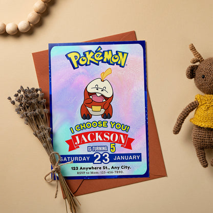 Fuecoco Invitation Template | Pokemon Birthday Invite - CreativeRino