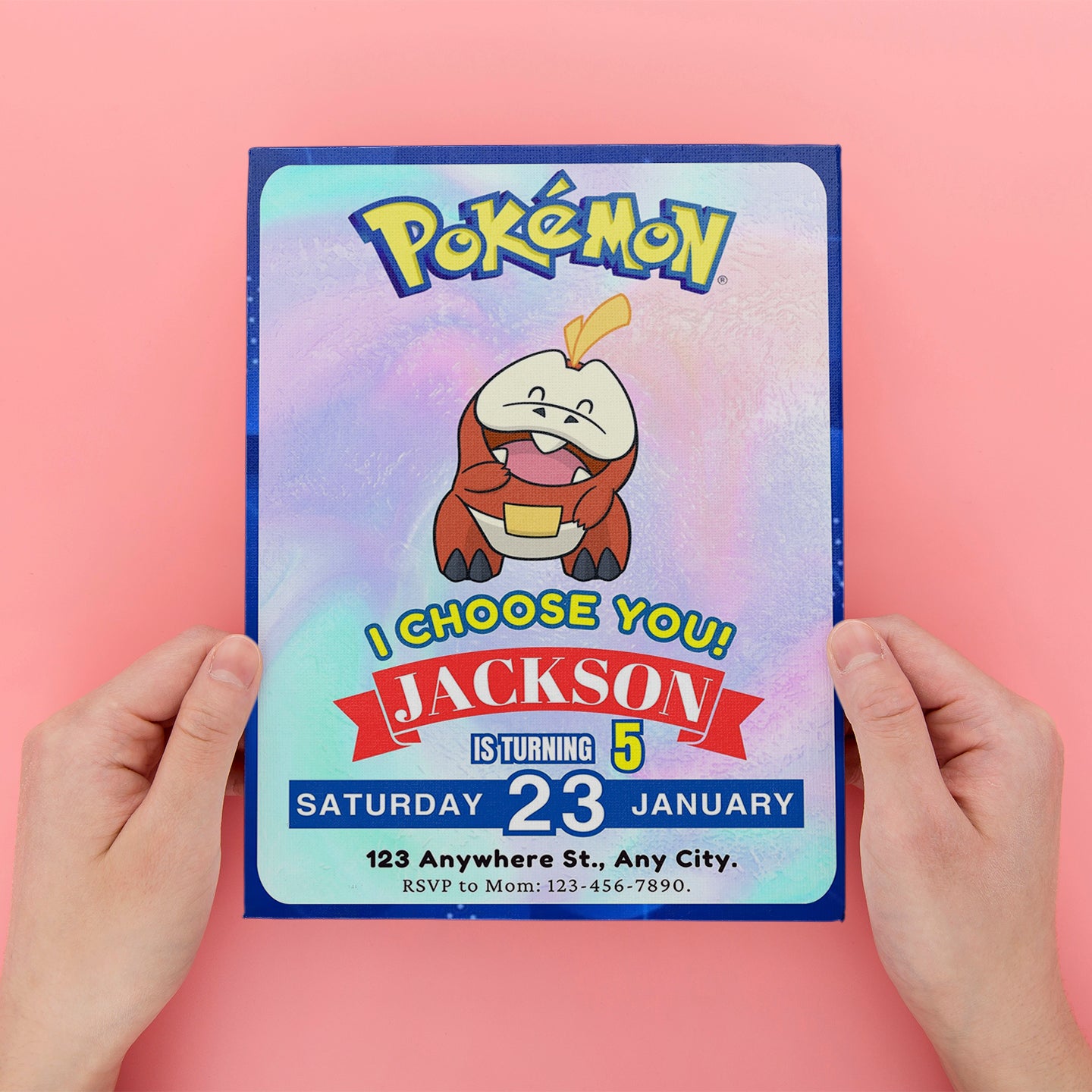 Fuecoco Invitation Template | Pokemon Birthday Invite - CreativeRino