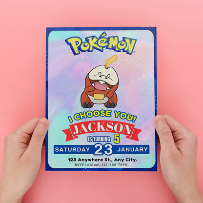 Fuecoco Invitation Template | Pokemon Birthday Invite - CreativeRino