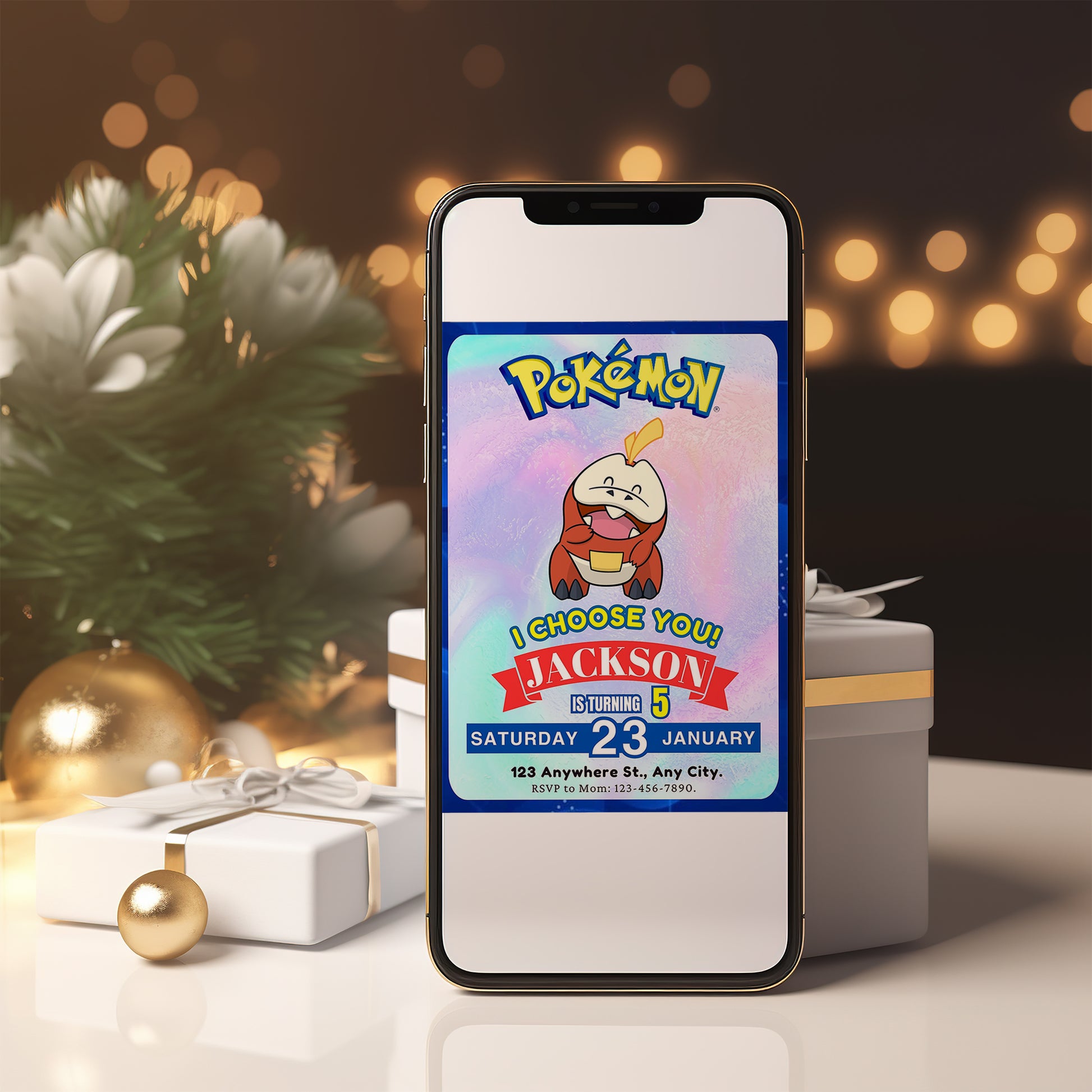 Fuecoco Invitation Template | Pokemon Birthday Invite - CreativeRino