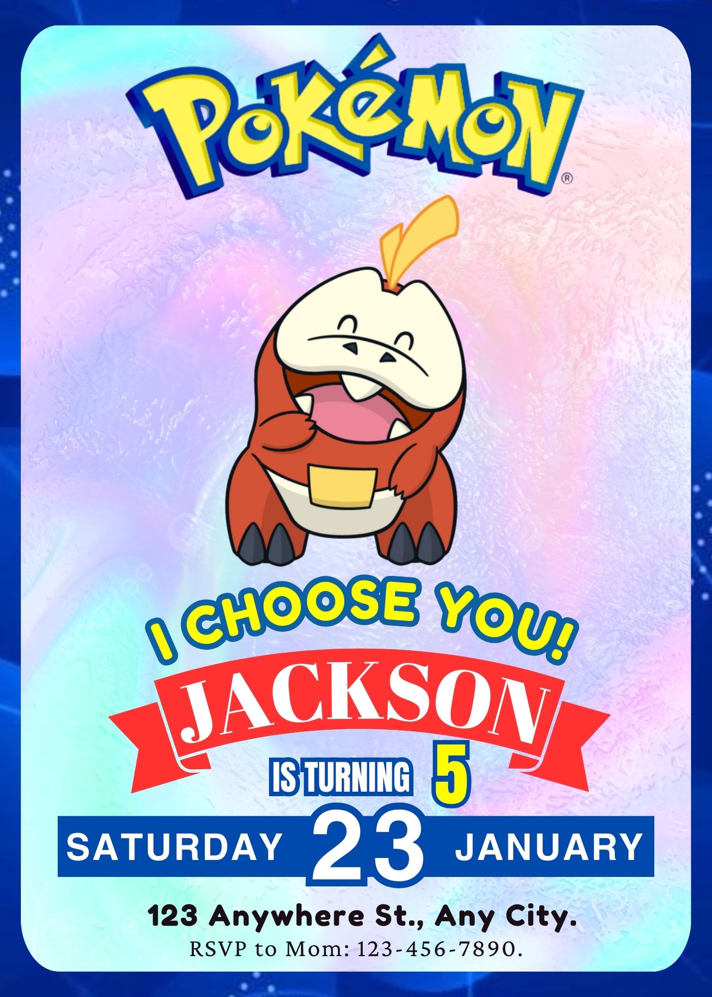 Fuecoco Invitation Template | Pokemon Birthday Invite - CreativeRino