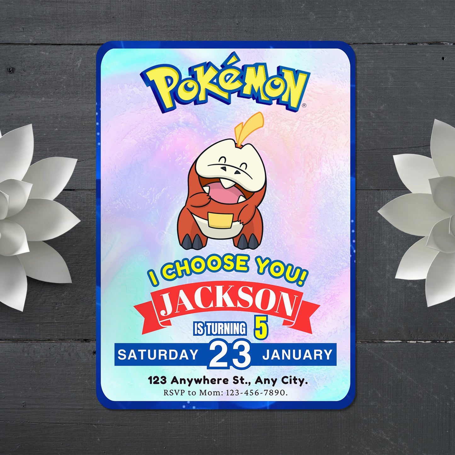 Fuecoco Invitation Template | Pokemon Birthday Invite - CreativeRino