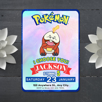 Fuecoco Invitation Template | Pokemon Birthday Invite - CreativeRino